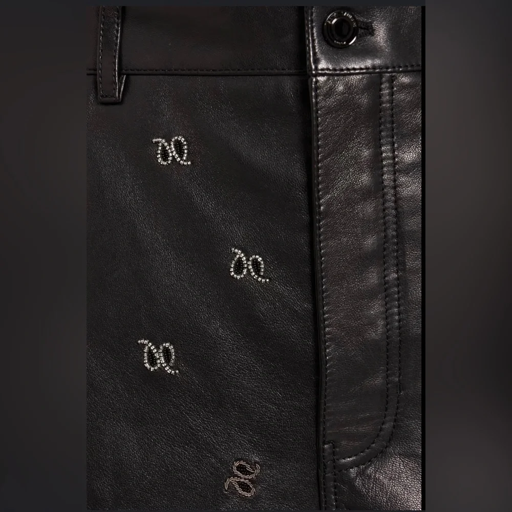 YSL Saint Laurent High Rise Embellished Embroidered Lambskin Leather Shorts - Picture 7 of 15